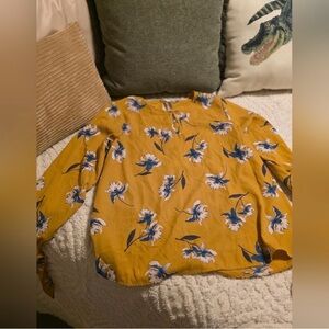 Mustard Floral Long-Sleeve Peasant Blouse